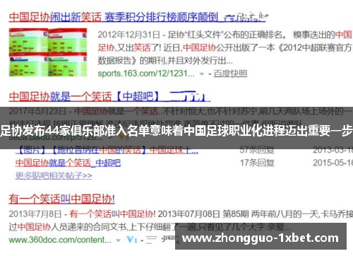 足协发布44家俱乐部准入名单意味着中国足球职业化进程迈出重要一步 足协发布44家俱乐部准入名单意味着中国足球职业化进程迈出重要一步